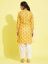 Girl's' Mustard And Cream Printed Linen Kurta And Patiala Set